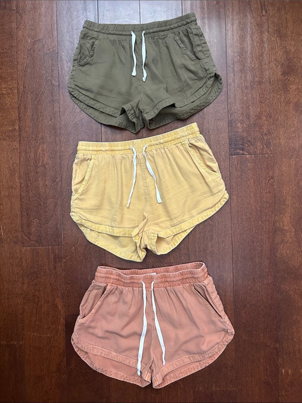 Billabong Bundle of 3 Shorts in Olive Green, Yellow, and Dusty Rose, Sizes S/XS